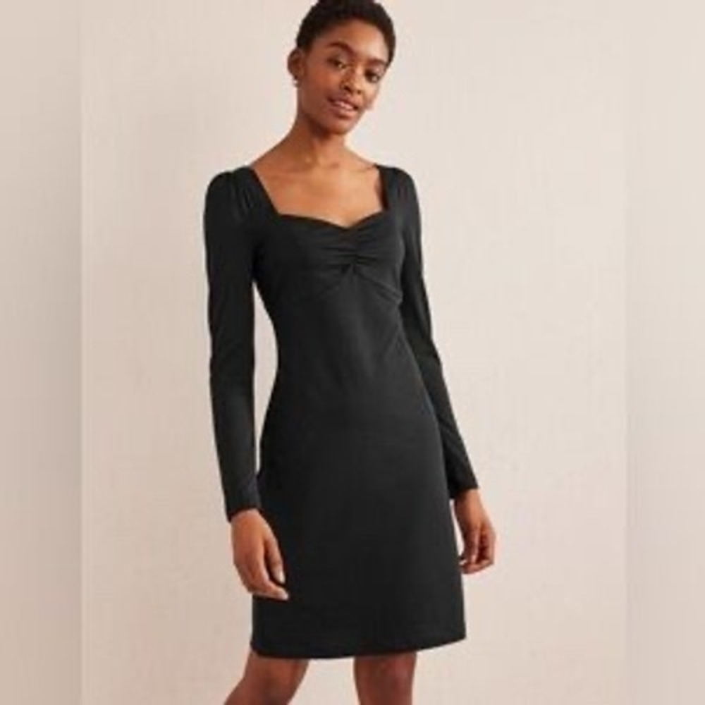 Boden Black Ruched Sweetheart Neck Long Sleeve Mini Dress NWT US 4‎
